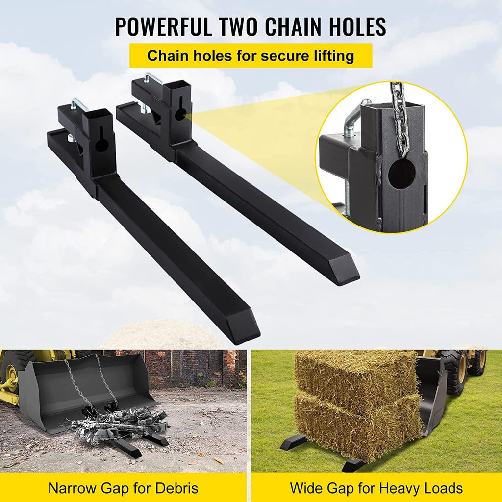 mophorn pallet forks 30" 1500 lbs max, clamp on tractor bucket forks 43" total length, heavy duty front loader forks, fork attachment for skid steer,loader bucket