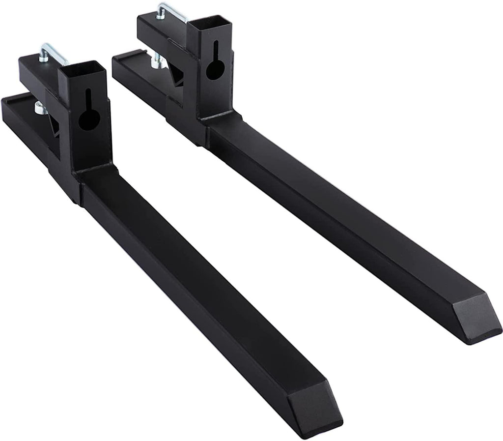 mophorn pallet forks 33.5" 2000 lbs max, clamp on tractor bucket forks 46.9" total length, heavy duty front loader forks, fork attachment for skid steer,loader bucket
