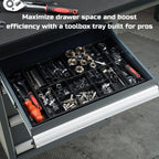Tool Box Organizer Tray Divider Set, Expandable LarToolbox StoraTray Kit, Rolling Tool Chest Drawer Bins, Hardware Screwdrivers Pliers Organization, 2pcs low profile Trays.