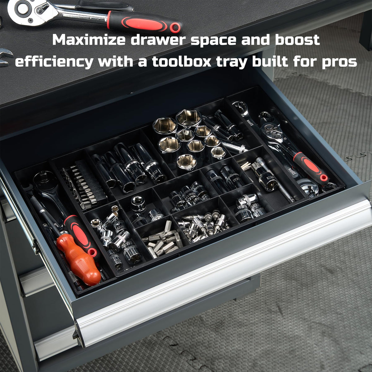 Tool Box Organizer Tray Divider Set, Expandable LarToolbox StoraTray Kit, Rolling Tool Chest Drawer Bins, Hardware Screwdrivers Pliers Organization, 2pcs low profile Trays.