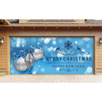 7 ft. x 16 ft. Silver Christmas Ornaments on Blue Christmas Garage Door Decor Mural for Double Car Garage