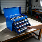 ANTBD133-XU  3 Drawer 20.5" Portable Metal Tool Box: Ball-Bearing Slides and 2 Metal Latches for Secure Closure in Garage, Home or Workbench, Blue
