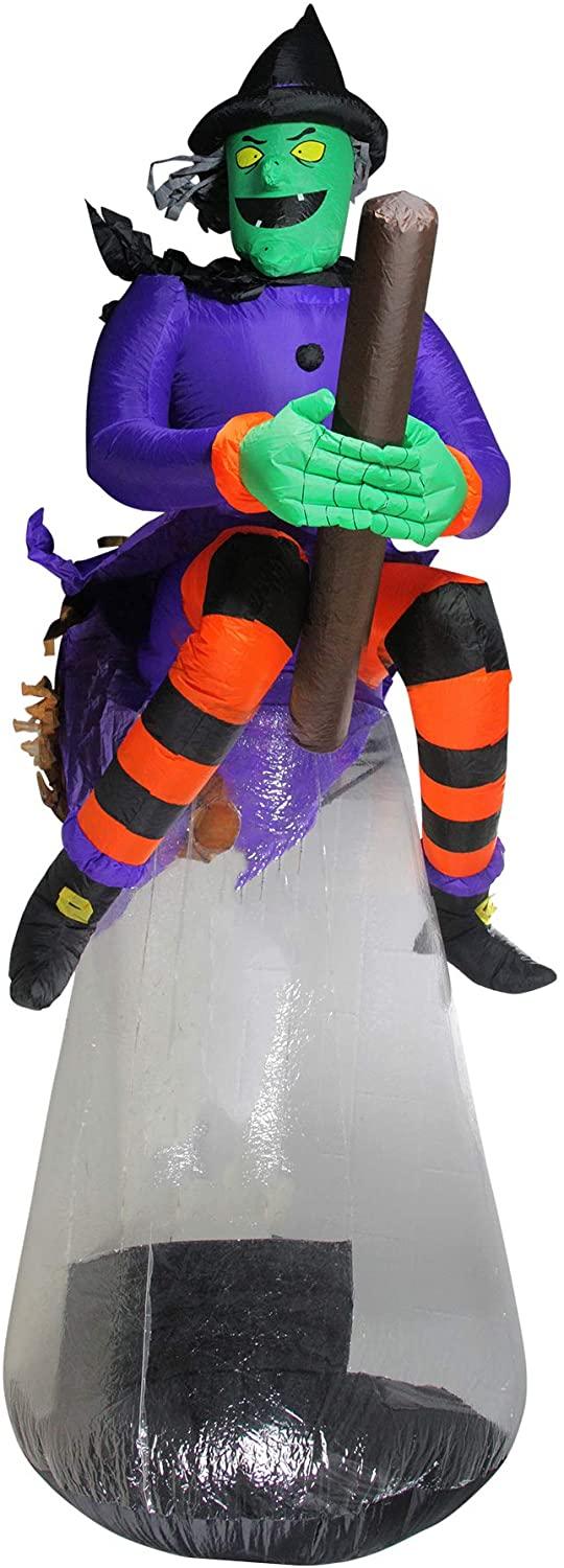 Northlight 11' Pre-Lit Purple and Black LED Inflatable Flying Witch Halloween Outdoor Decor