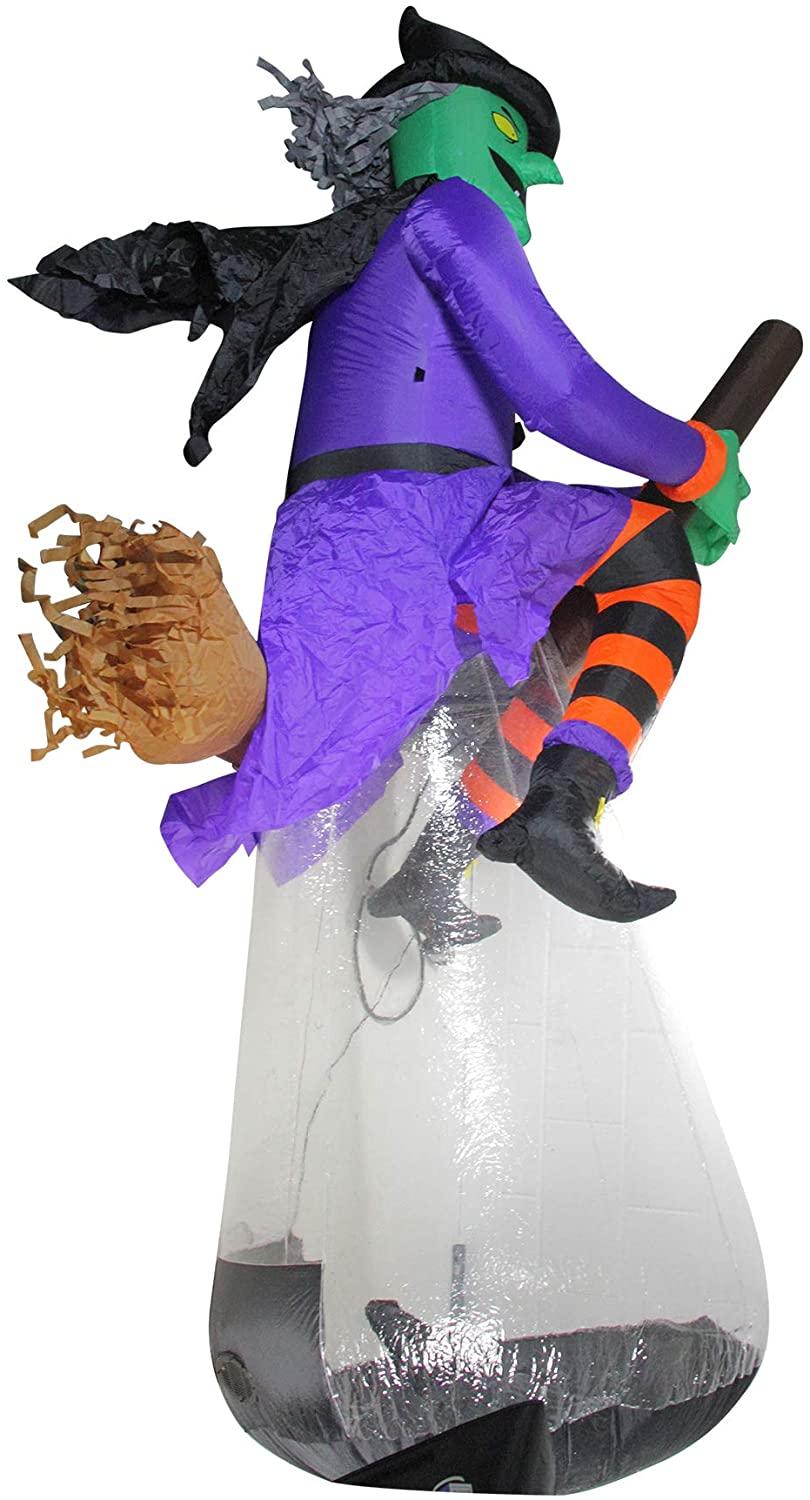 Northlight 11' Pre-Lit Purple and Black LED Inflatable Flying Witch Halloween Outdoor Decor