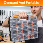 2 Pack Double Side Small Parts Organizer for Hardware Screws Nuts | Sturdy Tool Box with Dual-side Divided Compartments,Ideal for Sg Beads and Small Workshop Hardware Supplies