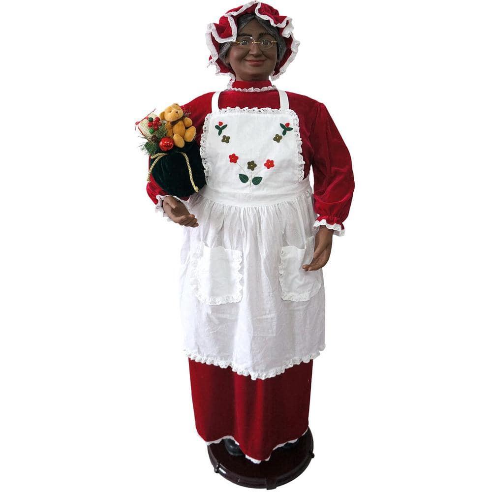 58 in. Christmas African American Dancing Mrs. Claus with Apron and Gift Sack