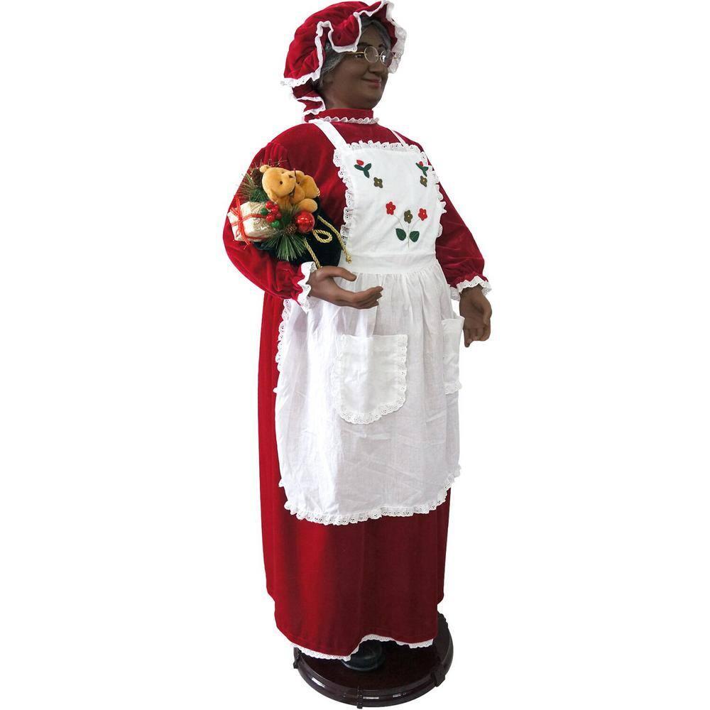 58 in. Christmas African American Dancing Mrs. Claus with Apron and Gift Sack