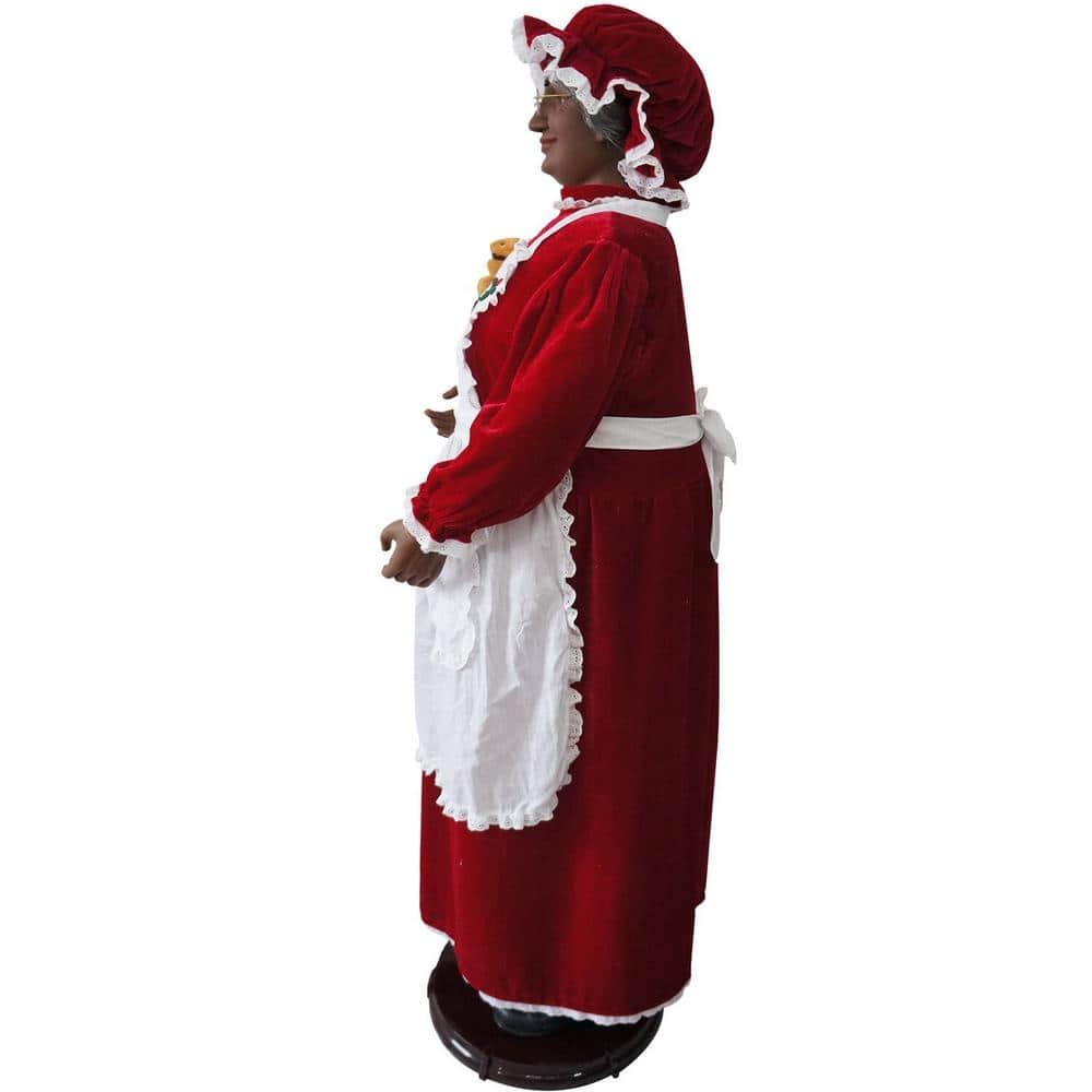 58 in. Christmas African American Dancing Mrs. Claus with Apron and Gift Sack