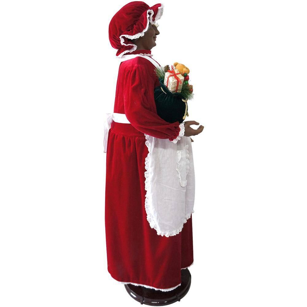 58 in. Christmas African American Dancing Mrs. Claus with Apron and Gift Sack