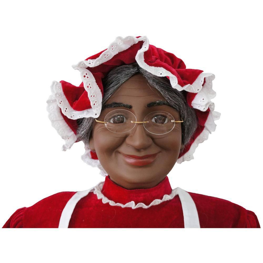 58 in. Christmas African American Dancing Mrs. Claus with Apron and Gift Sack