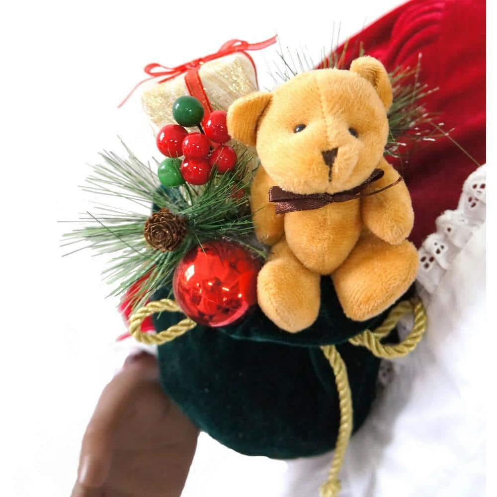 58 in. Christmas African American Dancing Mrs. Claus with Apron and Gift Sack