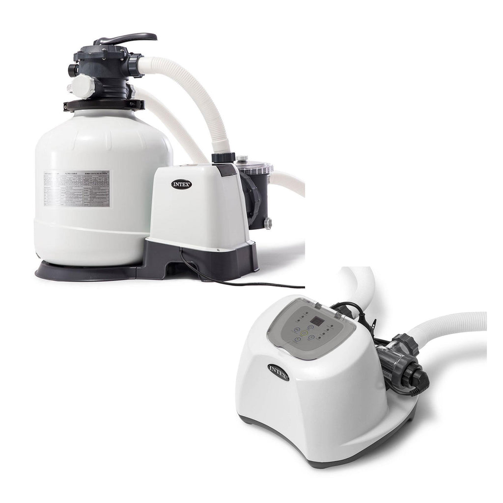intex 3000 gph pool sand filter pump w/krystal clear saltwater system