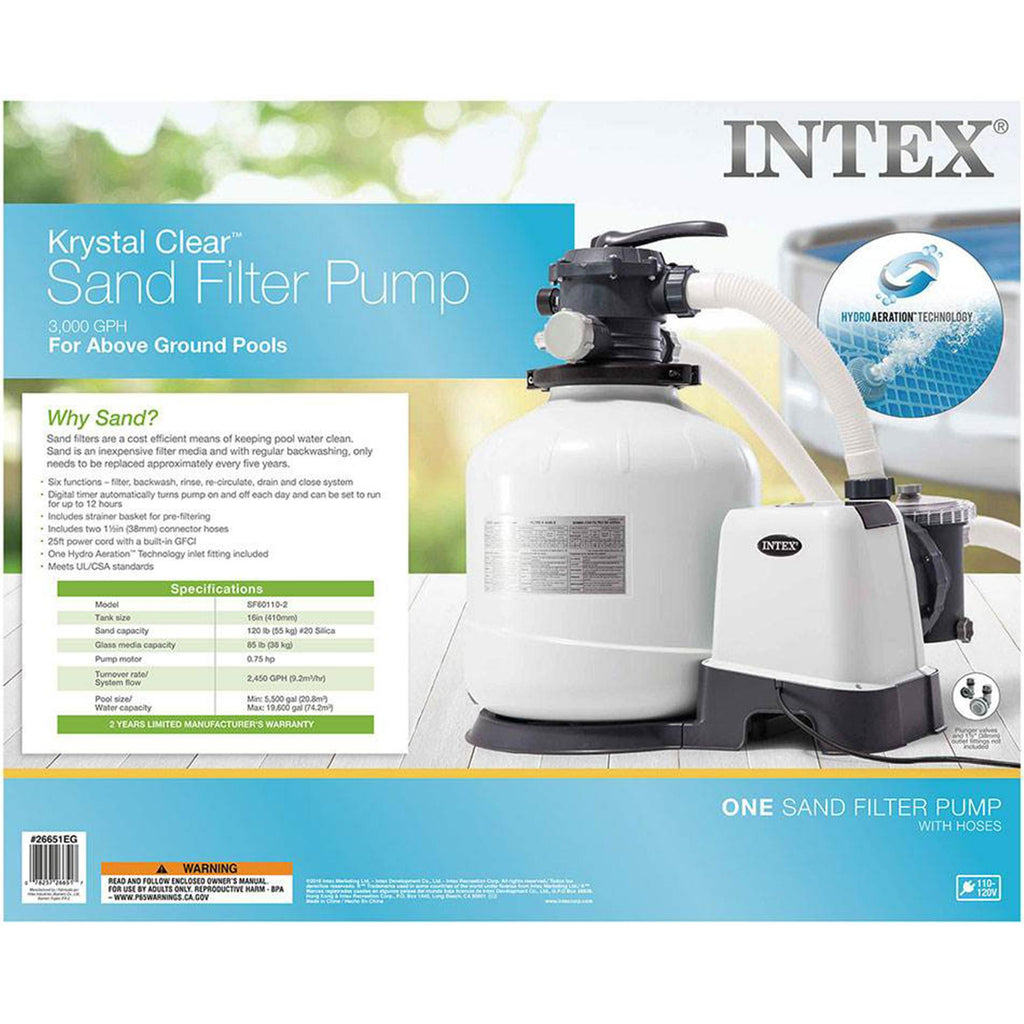 intex 3000 gph pool sand filter pump w/krystal clear saltwater system