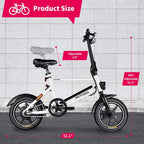 Murtisol 14 In. Folding Aluminum Bike 3 Speed Shift Foldable Handle Lightweight Electric Commuter Removable Large-capacity hidden lithium Battery Pedal Assist Power