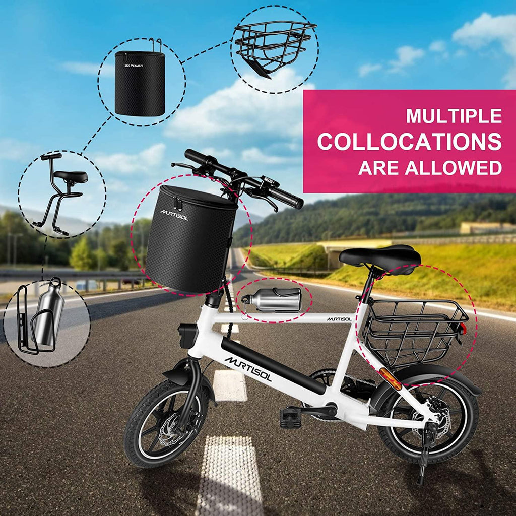 Murtisol 14 In. Folding Aluminum Bike 3 Speed Shift Foldable Handle Lightweight Electric Commuter Removable Large-capacity hidden lithium Battery Pedal Assist Power