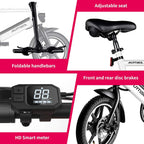 Murtisol 14 In. Folding Aluminum Bike 3 Speed Shift Foldable Handle Lightweight Electric Commuter Removable Large-capacity hidden lithium Battery Pedal Assist Power