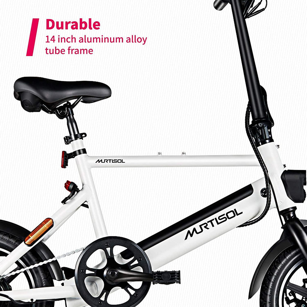 Murtisol 14 In. Folding Aluminum Bike 3 Speed Shift Foldable Handle Lightweight Electric Commuter Removable Large-capacity hidden lithium Battery Pedal Assist Power