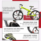 Suncrown Folding Mountain Bike 6 Spoke 21-Speed 26 In. Wheel Double Disc Brake Full Suspension Anti-Slip MTB, Fluorescent Green