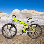 Suncrown Folding Mountain Bike 6 Spoke 21-Speed 26 In. Wheel Double Disc Brake Full Suspension Anti-Slip MTB, Fluorescent Green