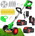 Cordless Weed Wacker with 2 Batteries, Lightweight 21V Weed Trimmer with Wheels, Electric Grass Trimmer, Adjustable Shaft Lawn Tool for Small Yard Tight Spaces
