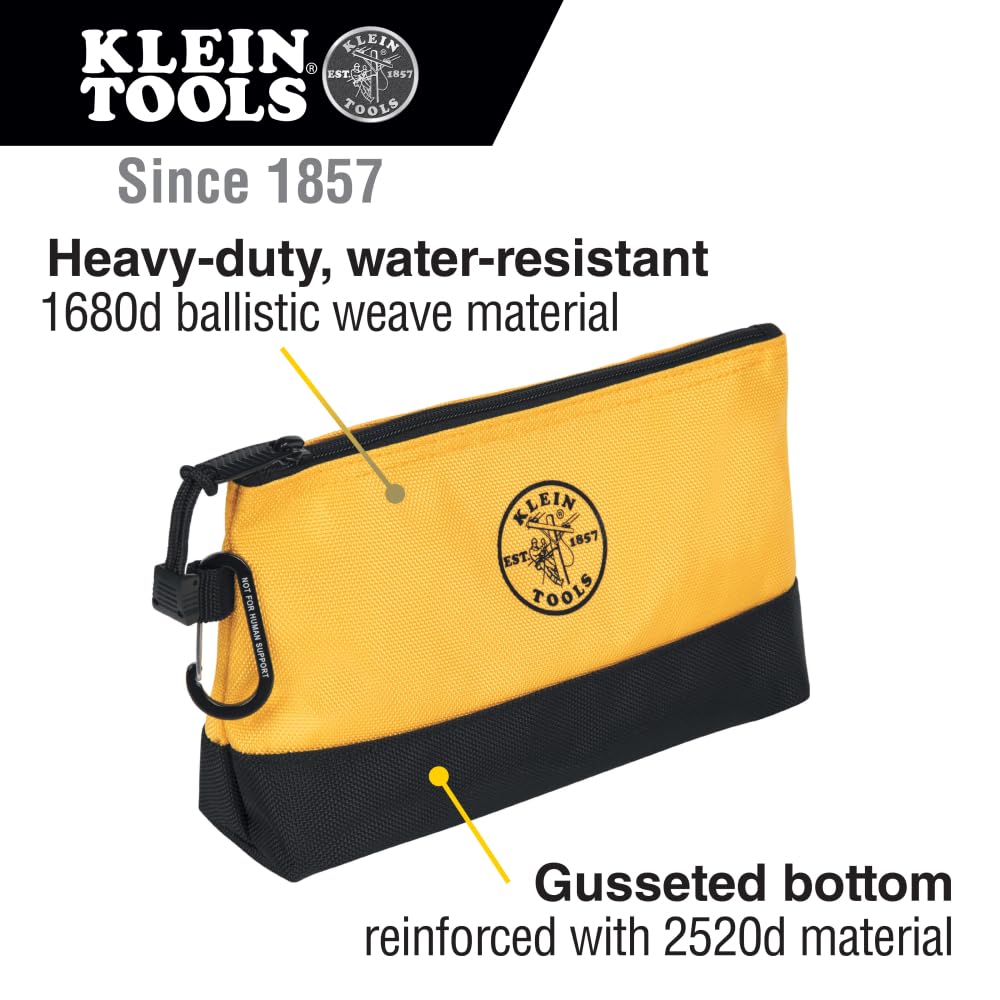 55569 Stand-Up Zipper Bag Tool Pouch with Carabiners, Reinforced Gusseted Bottoms, Water Resistant 1680d, Multi-Size 5-Pack