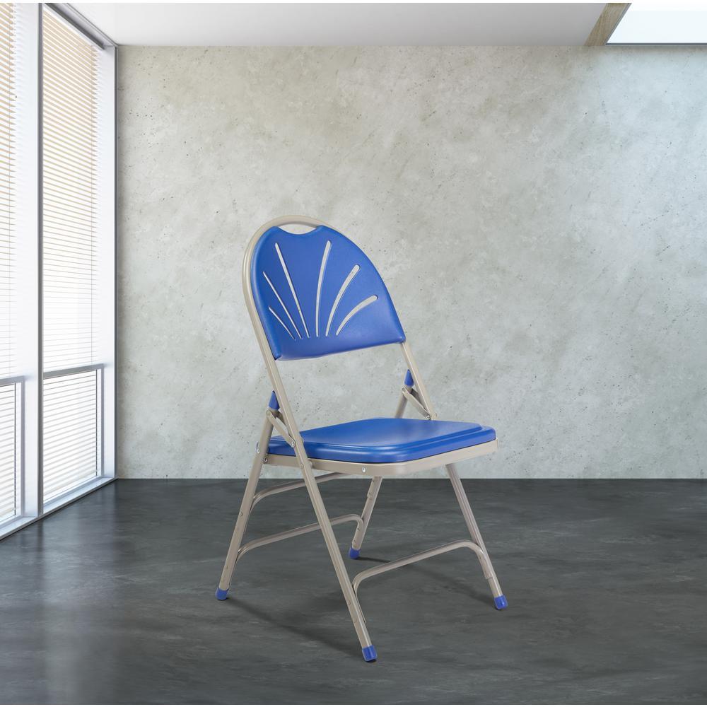 Blue Plastic Seat with Fan Back Stackable Outdoor Safe Folding Chair (Set of 4)