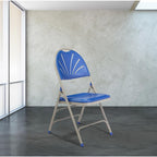 Blue Plastic Seat with Fan Back Stackable Outdoor Safe Folding Chair (Set of 4)