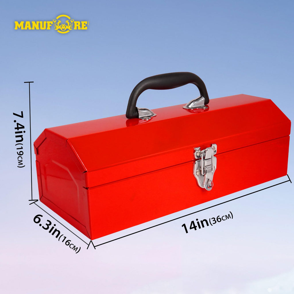 14" Metal Tool Box with Carry Handle for hold Common Tools | Easy to Carry, Nicely Finished and Sturdy Paint, Against Dents, Can hold Common Small Tools Such as Pliers, Hammers