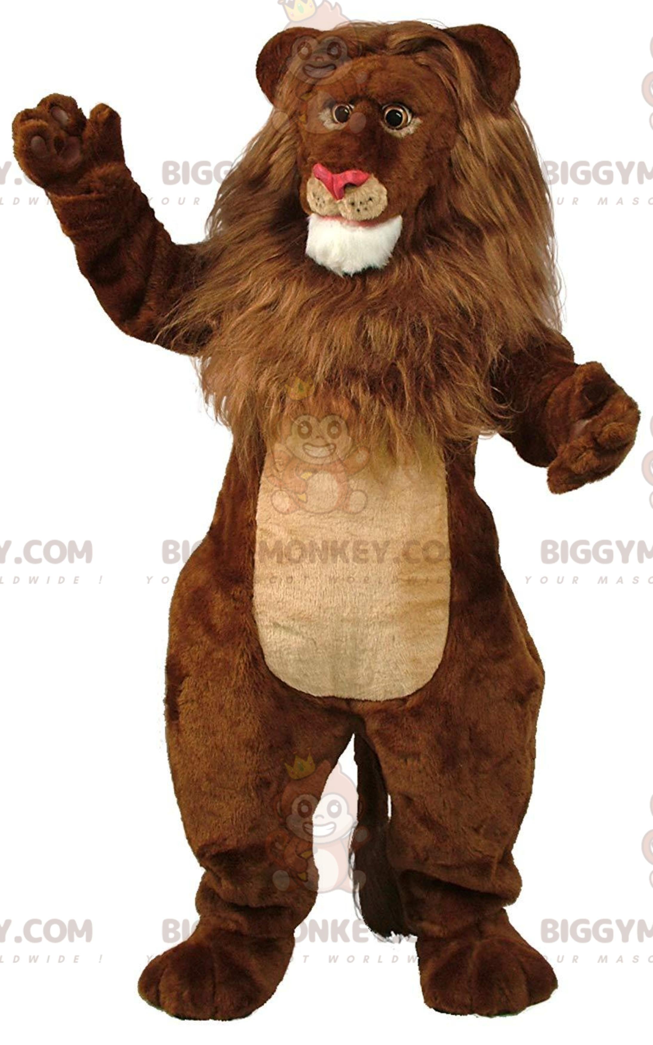 BIGGYMONKEYmascot costume of brown and beige lion, giant, furry feline costume