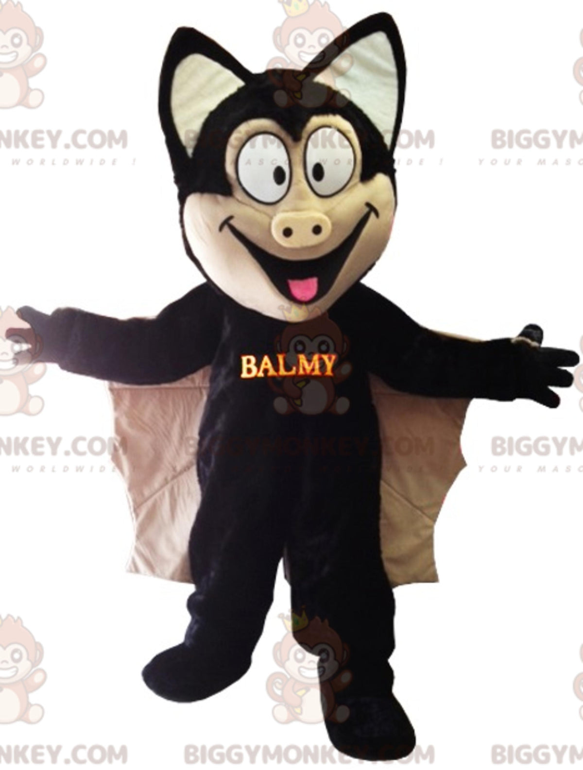 BIGGYMONKEYMascot Costume of Black and Tan Bat with Big Wings