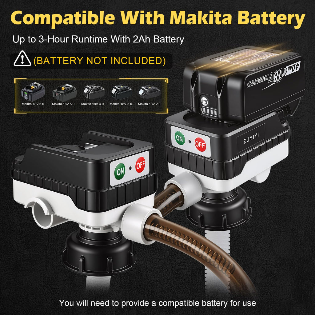 4 GPM Cordless Fuel Transfer Pump for  18V Battery | Auto Shut-Off, Leak-Proof, for Gasoline Diesel, 4 Thread Adapters, 51-Inch Hose, for Lawn Mower, Boat, Car, Tool Only