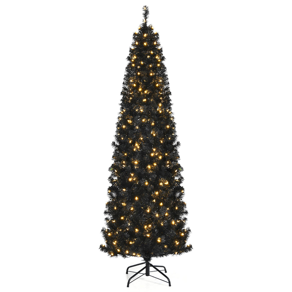 Costway 7ft Pre-lit PVC Christmas Halloween Pencil Tree Black w/ 350 LED Lights