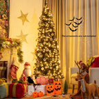 Costway 7ft Pre-lit PVC Christmas Halloween Pencil Tree Black w/ 350 LED Lights