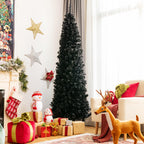 Costway 7ft Pre-lit PVC Christmas Halloween Pencil Tree Black w/ 350 LED Lights