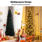 Costway 7ft Pre-lit PVC Christmas Halloween Pencil Tree Black w/ 350 LED Lights