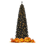 Costway 7ft Pre-lit PVC Christmas Halloween Pencil Tree Black w/ 350 LED Lights