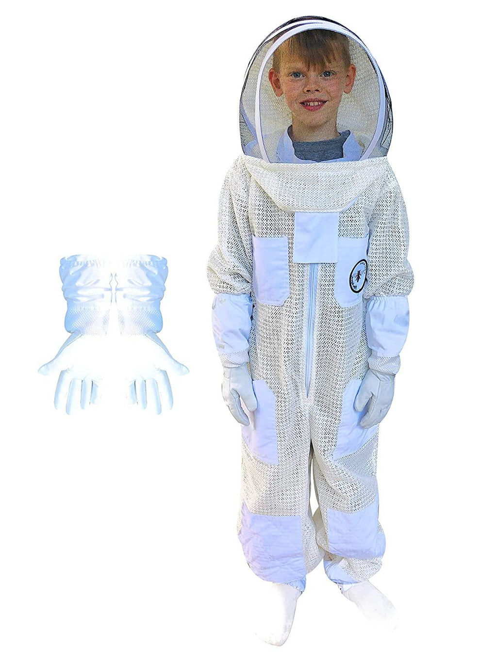 mama bee's homestead supply child's ventilated bee suit &amp; gloves - full body protection, mesh hood, kids bee suit - protective, breathable beekeeper outfit, keeps kids cool - 6 pockets,