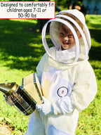 mama bee's homestead supply child's ventilated bee suit &amp; gloves - full body protection, mesh hood, kids bee suit - protective, breathable beekeeper outfit, keeps kids cool - 6 pockets,