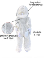 mama bee's homestead supply child's ventilated bee suit &amp; gloves - full body protection, mesh hood, kids bee suit - protective, breathable beekeeper outfit, keeps kids cool - 6 pockets,