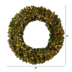 60 in. Prelit LED Flocked Artificial Christmas Wreath with Pinecones, 300 Clear LED Lights