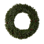 60 in. Prelit LED Flocked Artificial Christmas Wreath with Pinecones, 300 Clear LED Lights