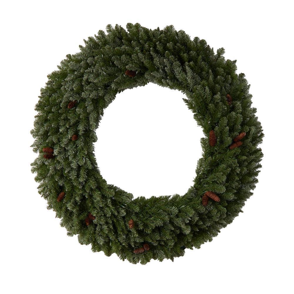 60 in. Prelit LED Flocked Artificial Christmas Wreath with Pinecones, 300 Clear LED Lights