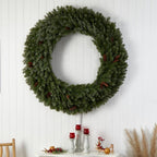 60 in. Prelit LED Flocked Artificial Christmas Wreath with Pinecones, 300 Clear LED Lights