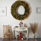 60 in. Prelit LED Flocked Artificial Christmas Wreath with Pinecones, 300 Clear LED Lights