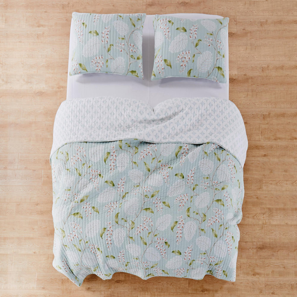 Levtex Home - Brookwood Quilt Set - Twin Quilt (68x86in.) + One Standard Pillow Sham (26x20in.) - Floral - Teal Blue, Green, Red and White - Reversible - Cotton Fabric