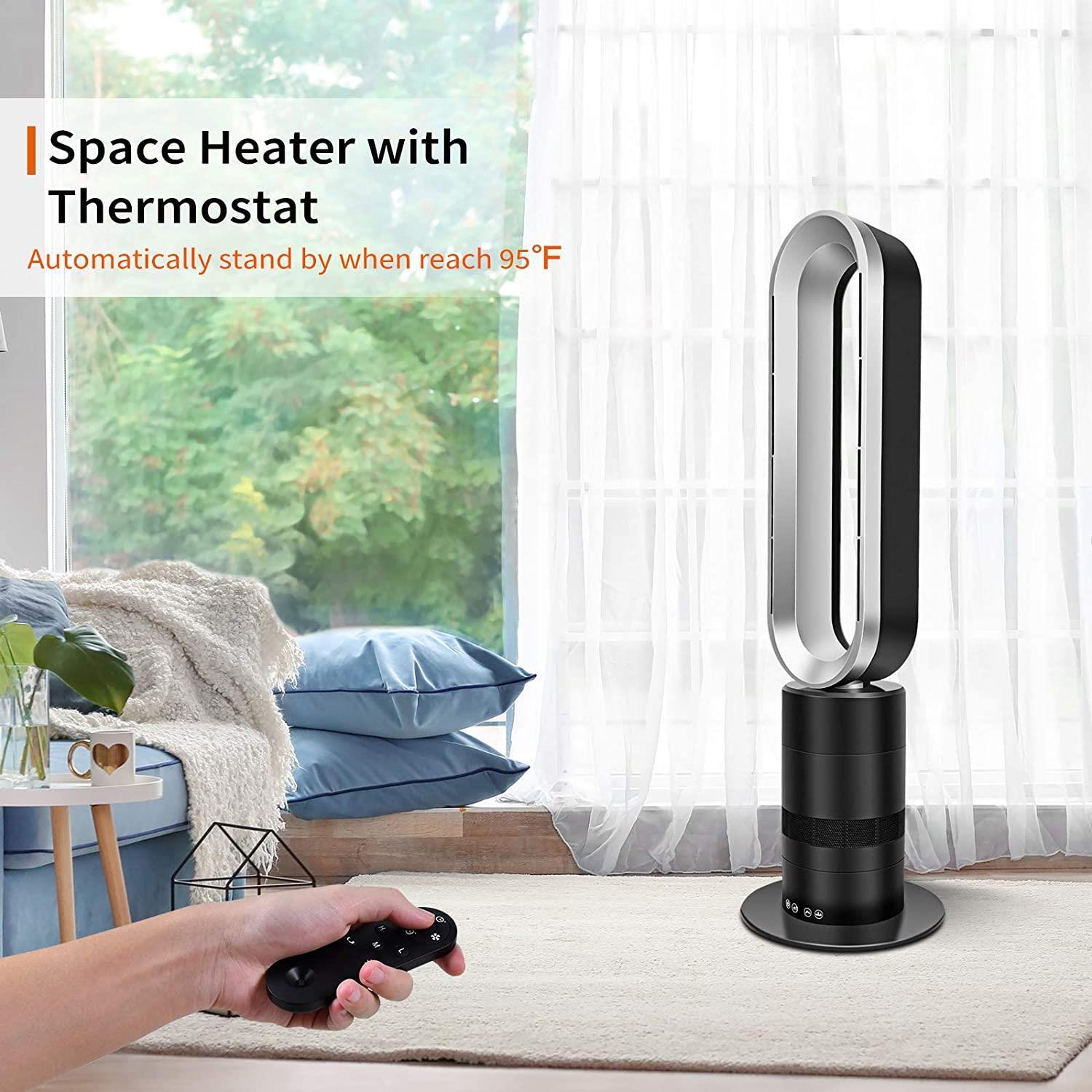 BaytoCare Simple Deluxe 32-inch Space Heater Bladeless Tower Fan, Heater &amp; Fan Combo,  Grey