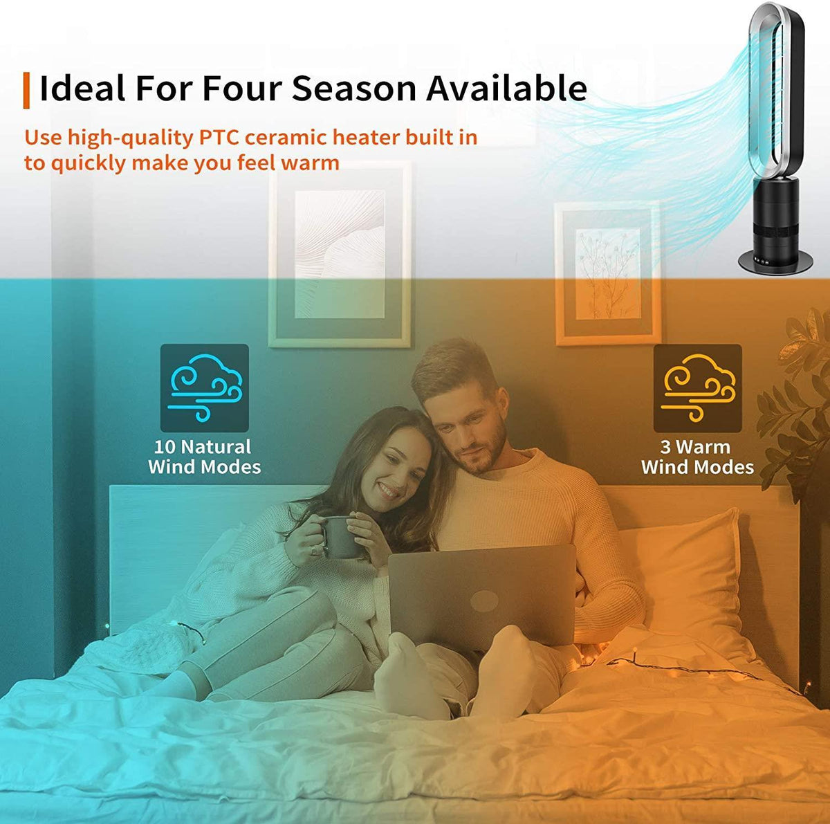 UbesGoo 32 inch Space Heater Bladeless Tower Fan, Heater