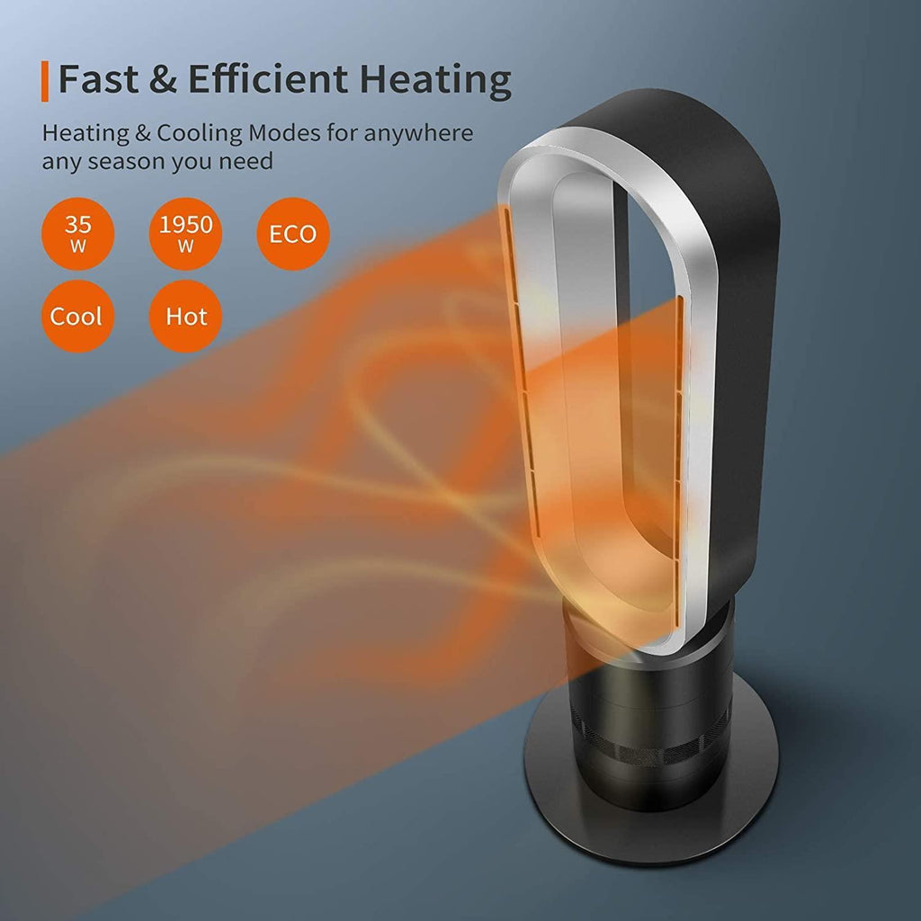 BaytoCare Simple Deluxe 32-inch Space Heater Bladeless Tower Fan, Heater &amp; Fan Combo,  Grey