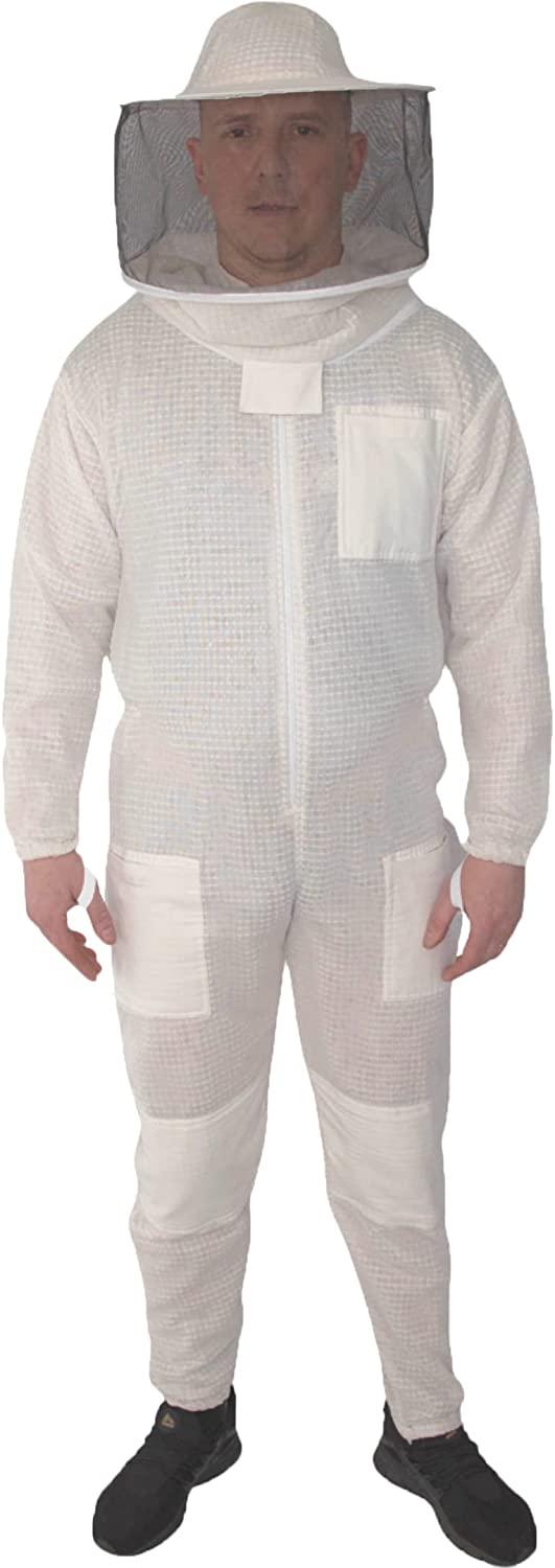 beeattire ventilated bee suit 3 layer mesh bee protection new light weight ultra breezebeekeeper full beekeeping costume with round hood (10xl)