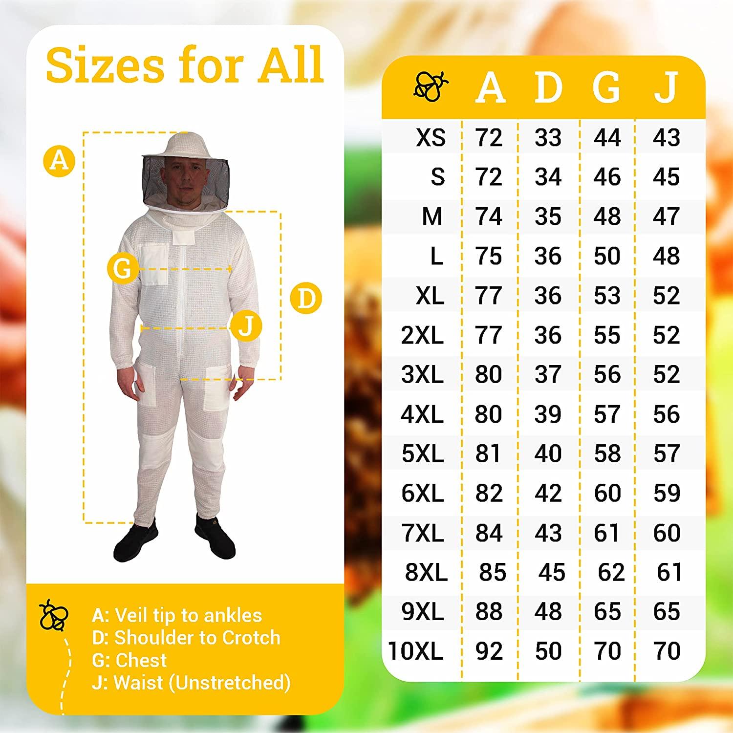 beeattire ventilated bee suit 3 layer mesh bee protection new light weight ultra breezebeekeeper full beekeeping costume with round hood (10xl)